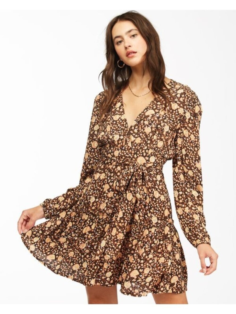 Billabong Golden Glow Mini Dress Medium Floral Black Multi Bohemian Chic NEW